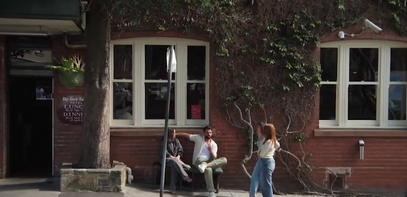 Adrian's friends and family outside of the Lord Dudley in Sydney during an episode of MAFS. 